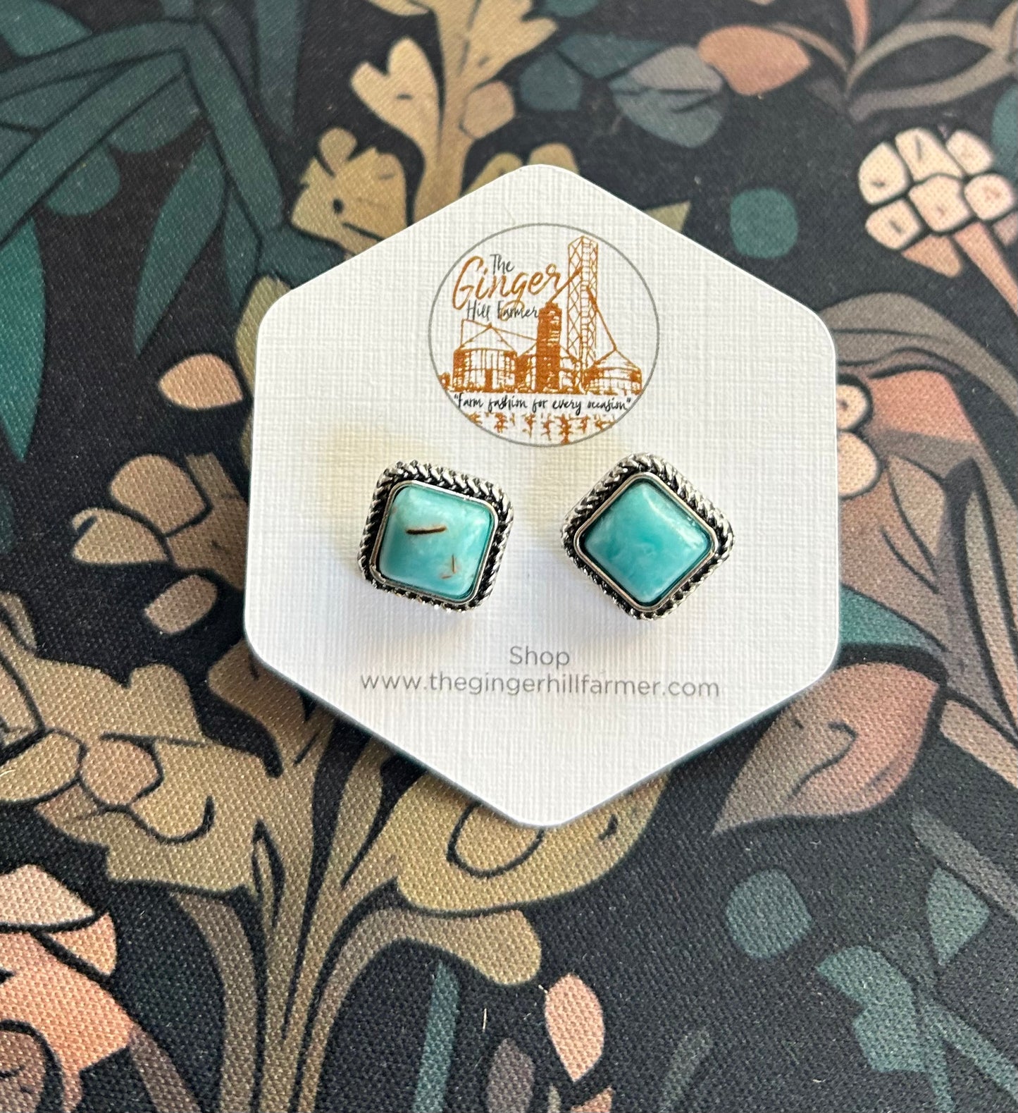 Turquoise Square Stud Earrings