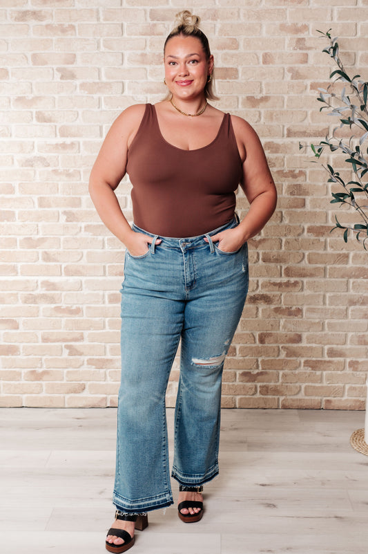Judy Blues Isla Mid Rise Distressed Released Hem Bootcut Jeans