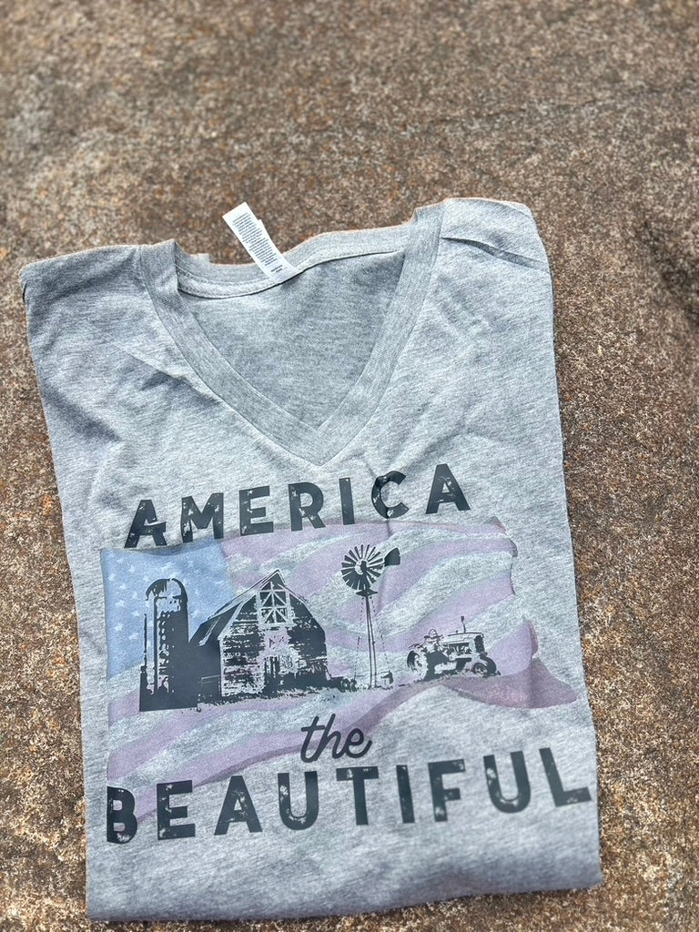 grey vneck america the beautiful