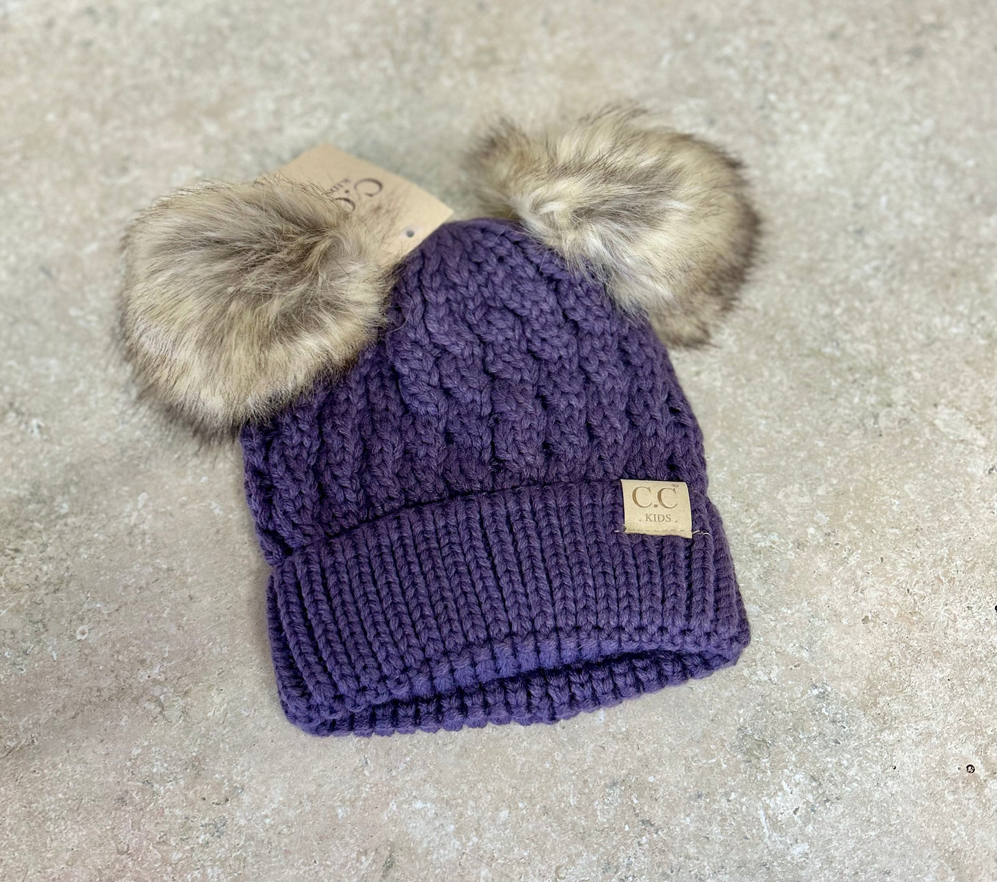Kids Double Fur Pom Beanie