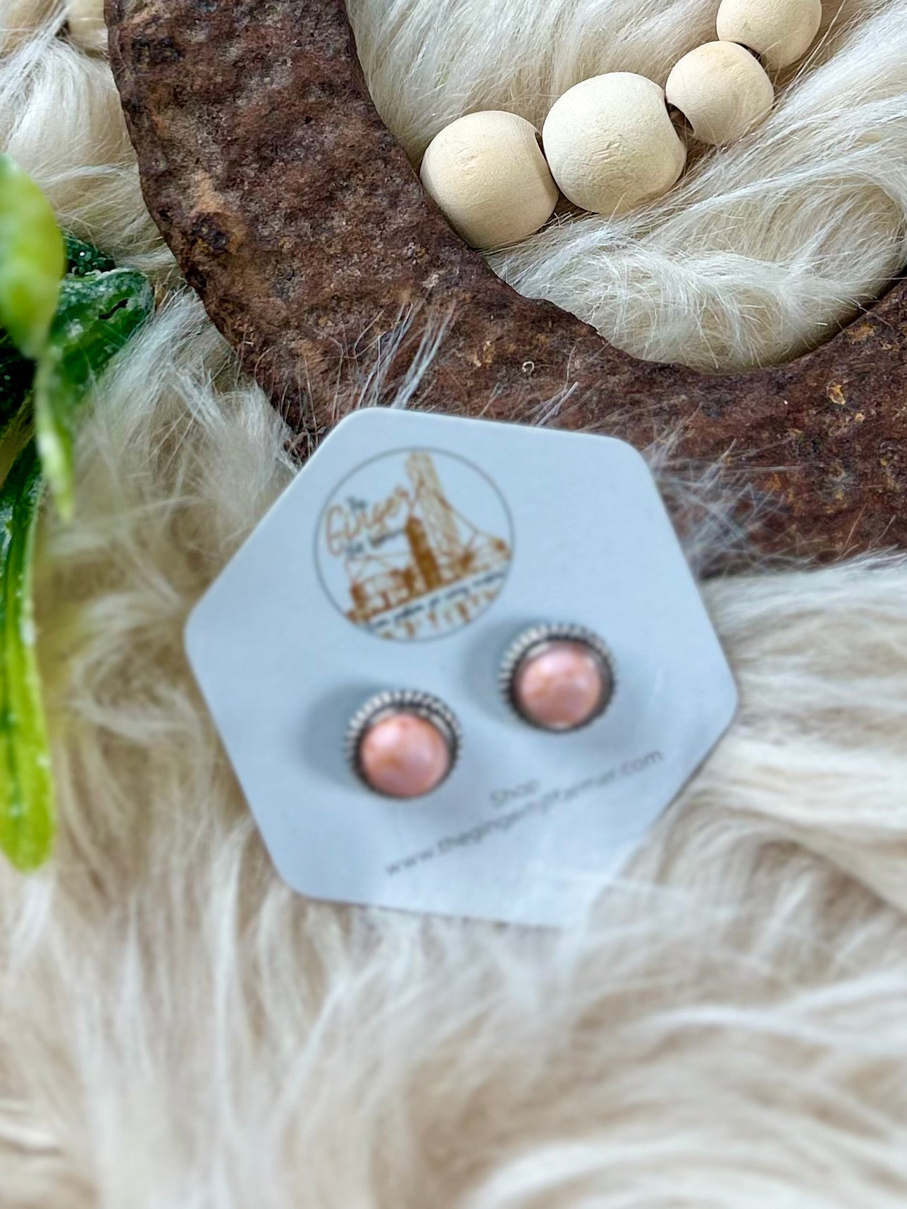 Peach Round Stone Stud Earrings
