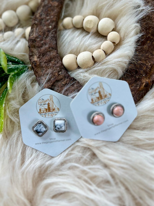 Western Mini Stone Stud Earrings