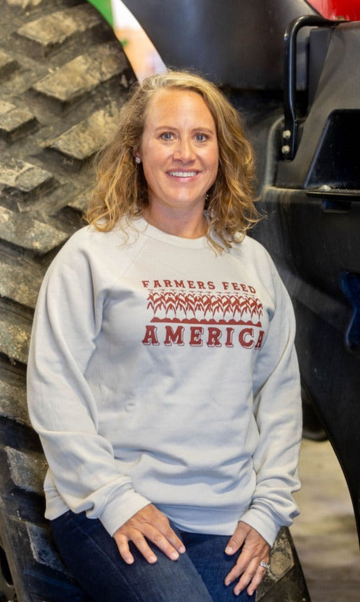 front view of sweatshirt on model