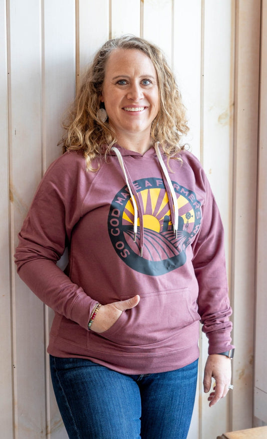 front view of hooded sweatshirt on model