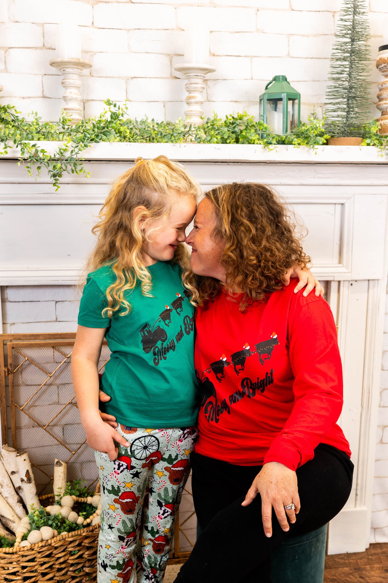 adult and kid model in mooey & Bright tees