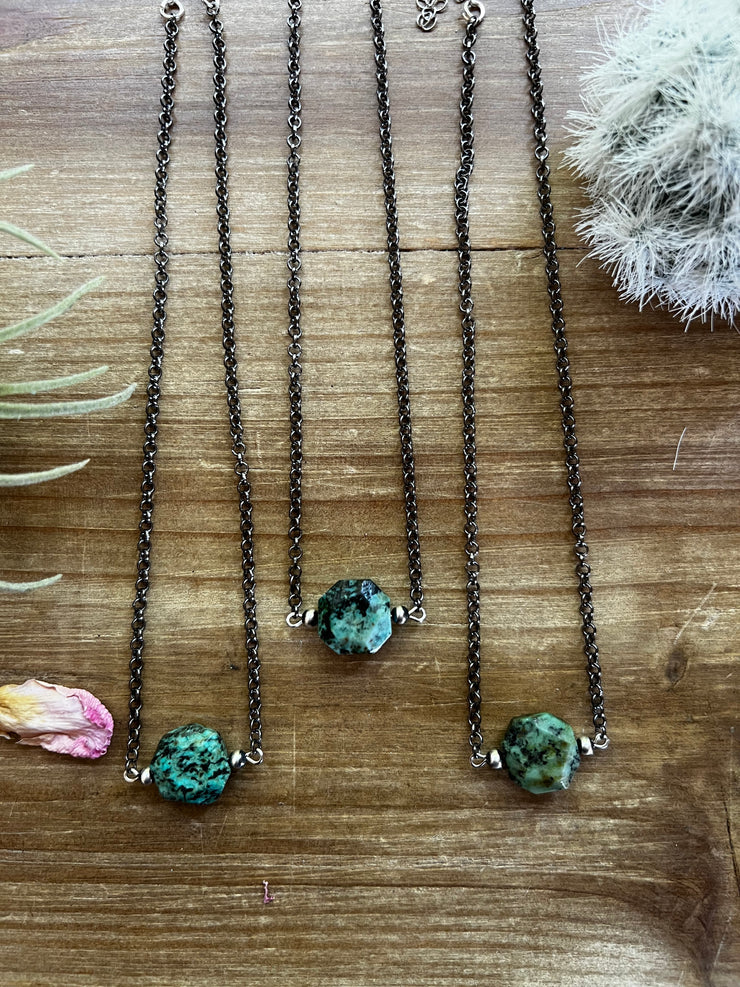 Black Chain Turquoise Pendant Necklace