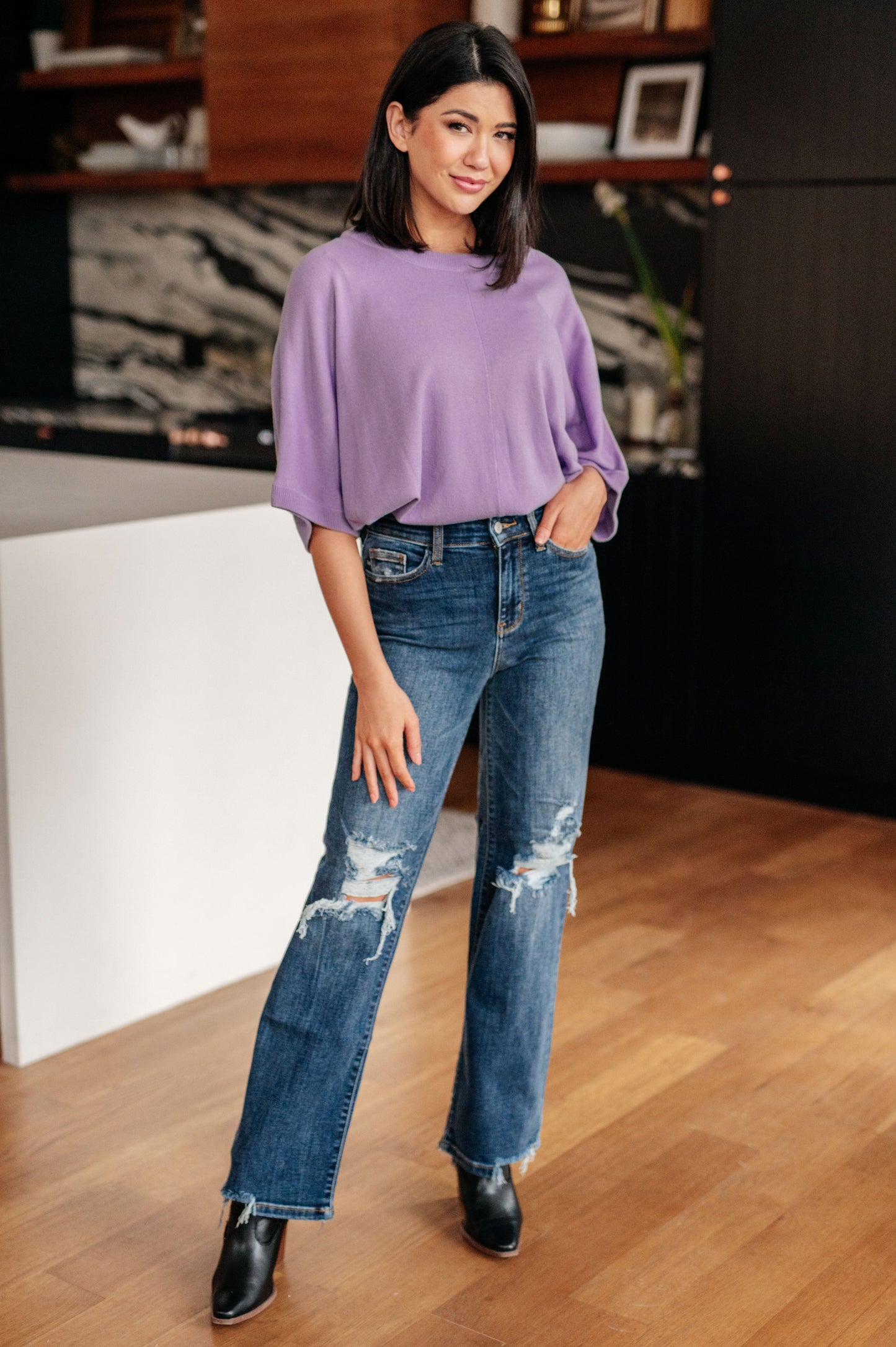 Judy Blues Rose High Rise 90's Straight Jeans in Dark Wash
