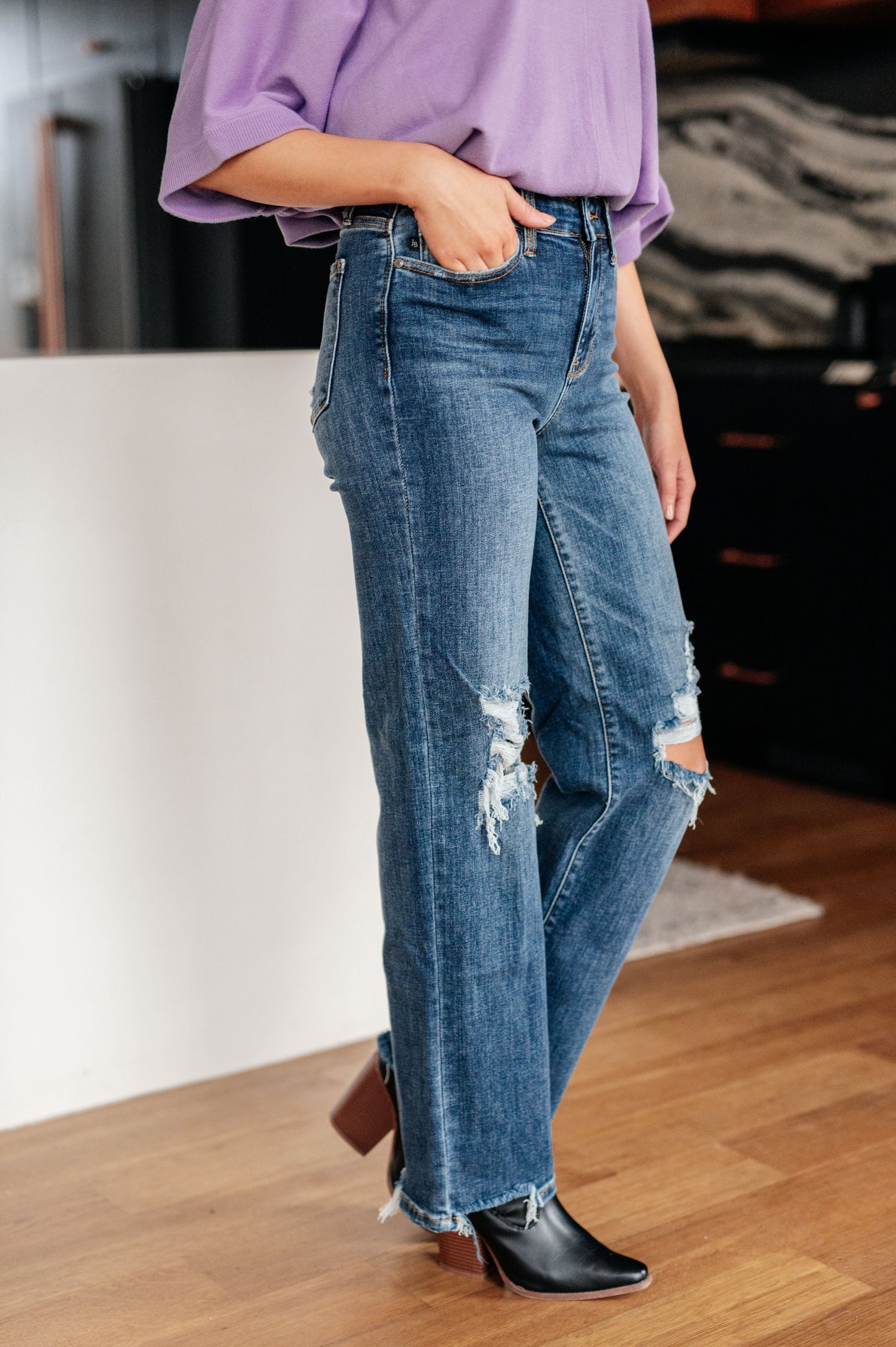 Judy Blues Rose High Rise 90's Straight Jeans in Dark Wash