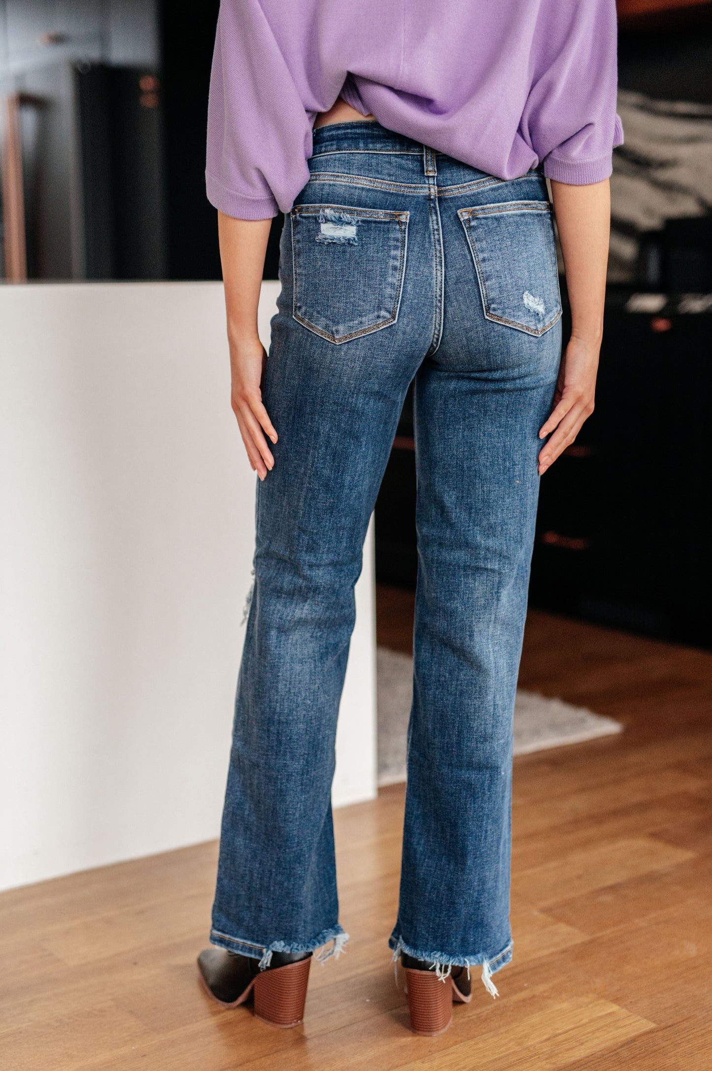Judy Blues Rose High Rise 90's Straight Jeans in Dark Wash