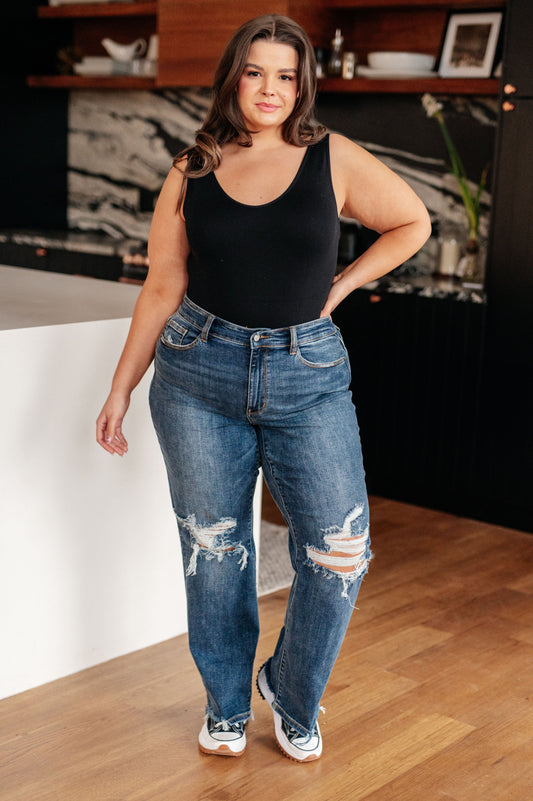 Judy Blues Rose High Rise 90's Straight Jeans in Dark Wash