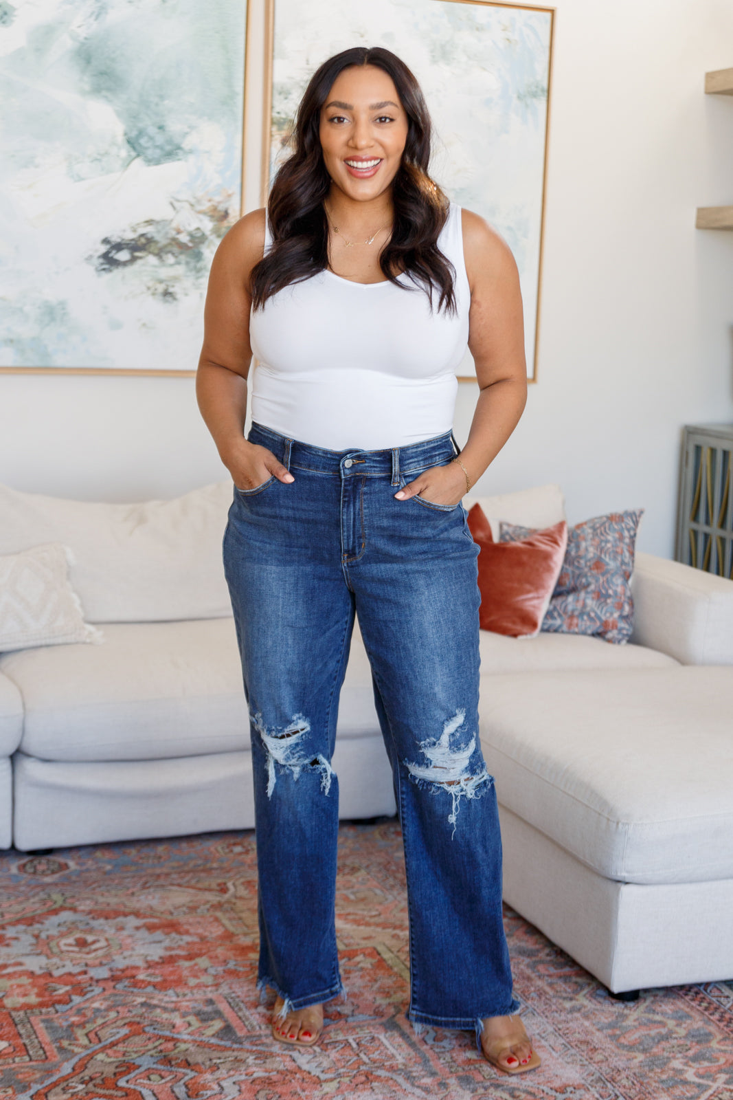 Judy Blues Rose High Rise 90's Straight Jeans in Dark Wash