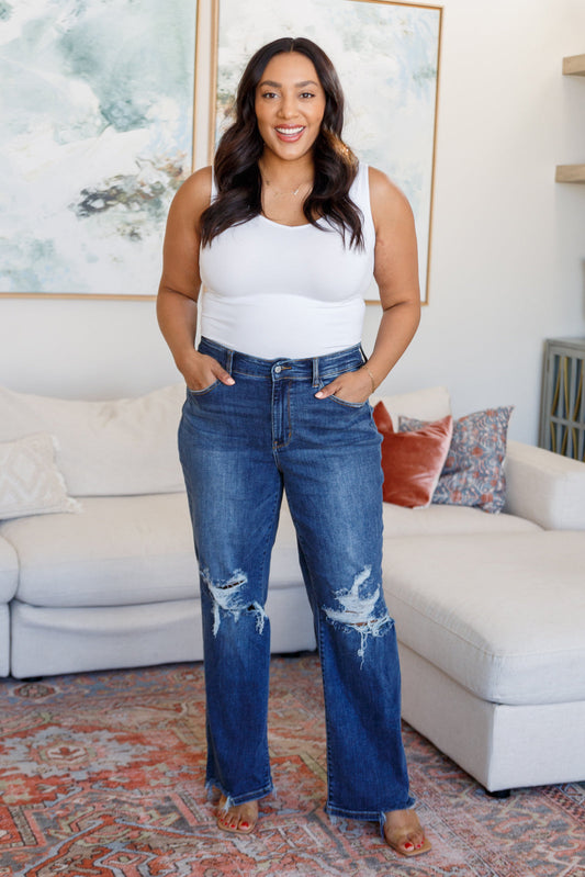 Judy Blues Rose High Rise 90's Straight Jeans in Dark Wash