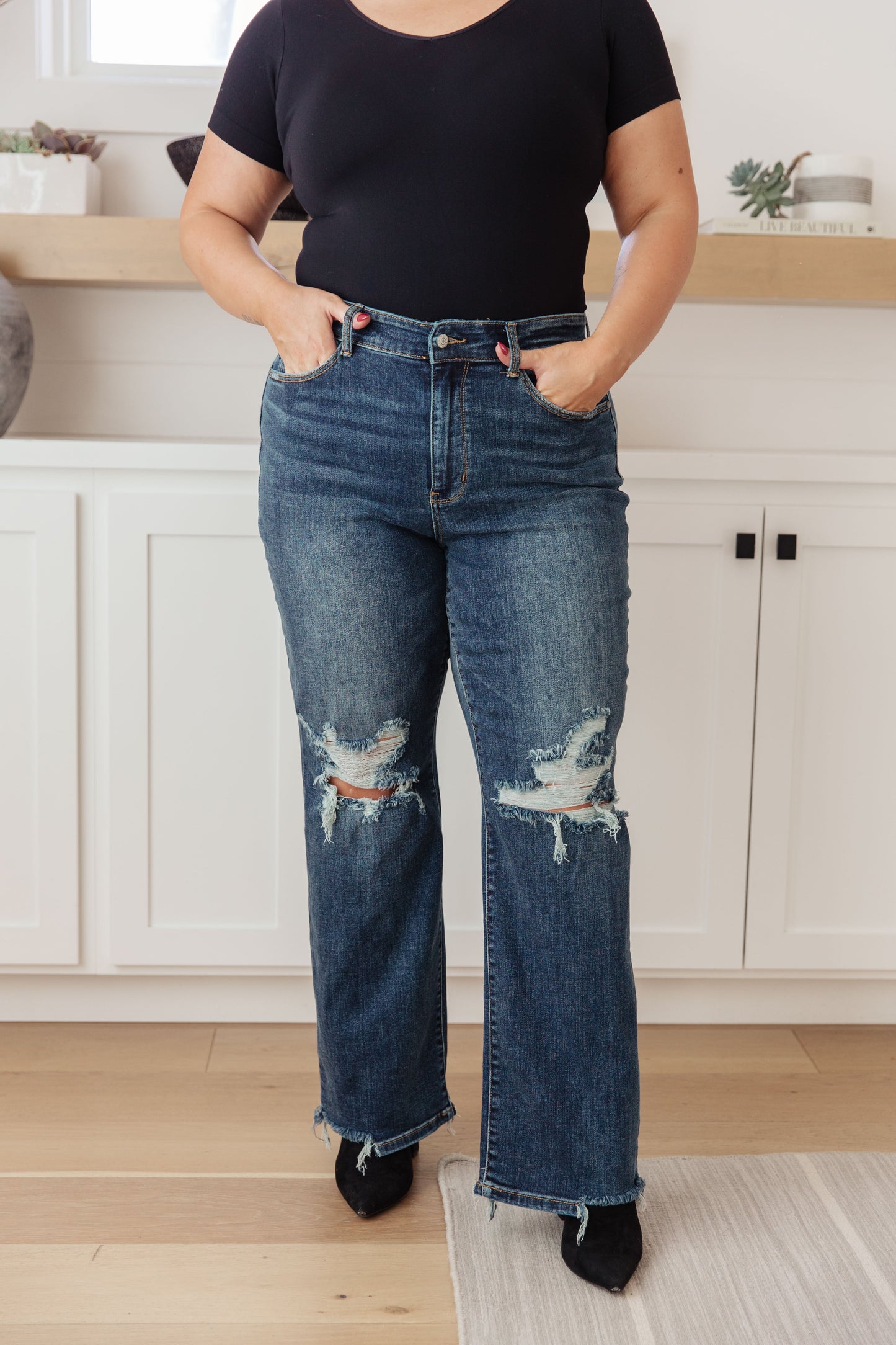 Judy Blues Rose High Rise 90's Straight Jeans in Dark Wash
