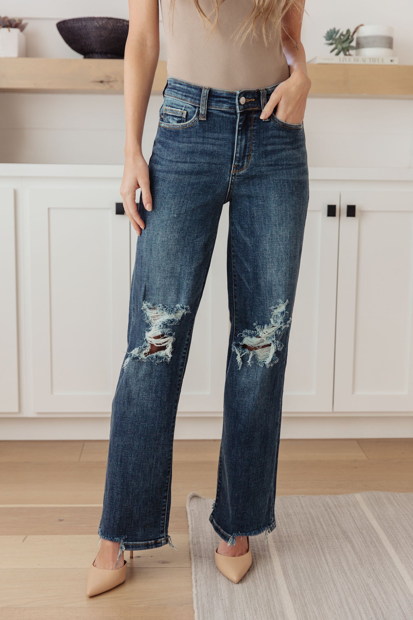 Judy Blues Rose High Rise 90's Straight Jeans in Dark Wash