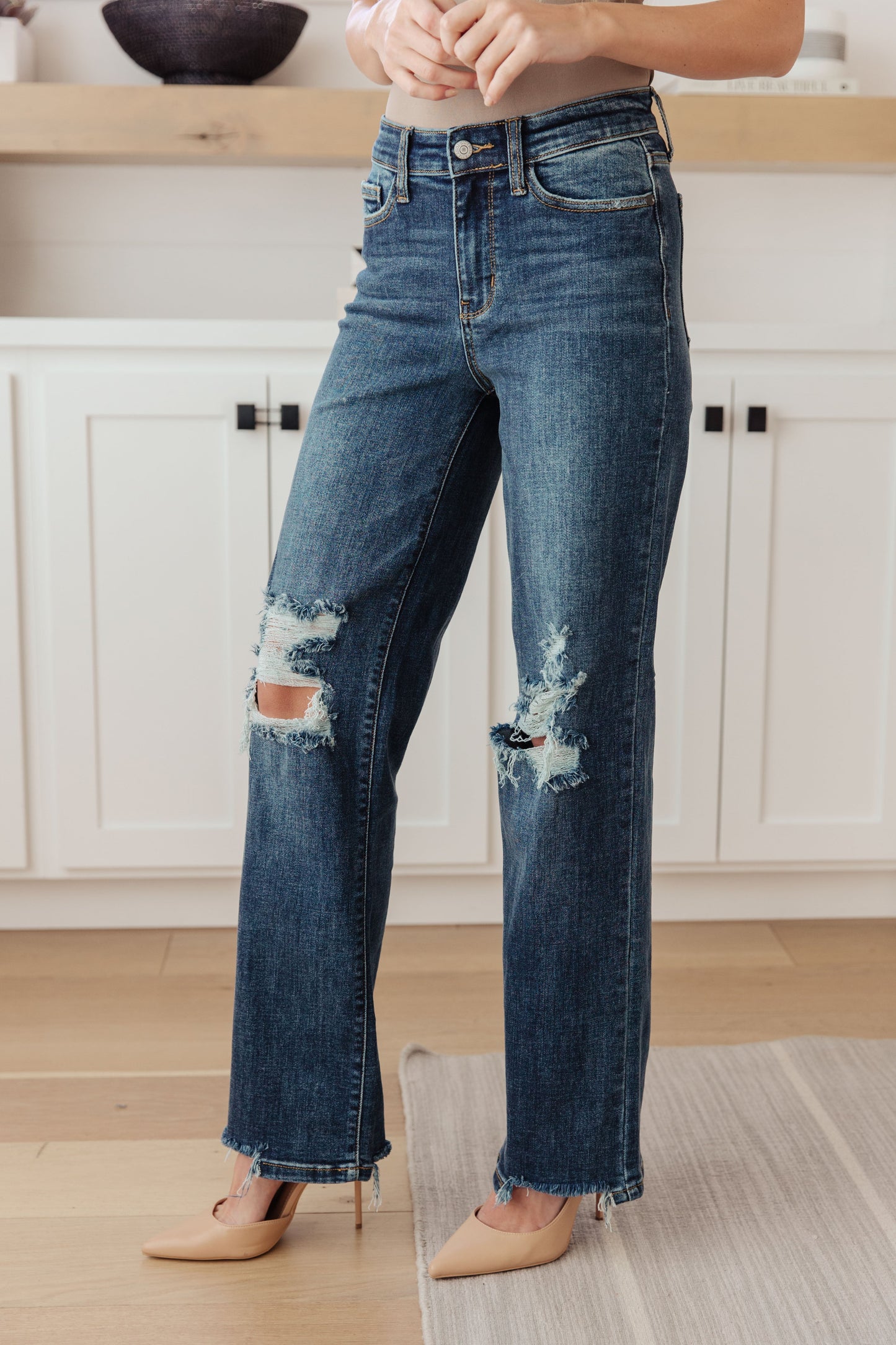 Judy Blues Rose High Rise 90's Straight Jeans in Dark Wash