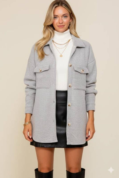 Long Sleeve Button Down Brushed Waffle Shacket