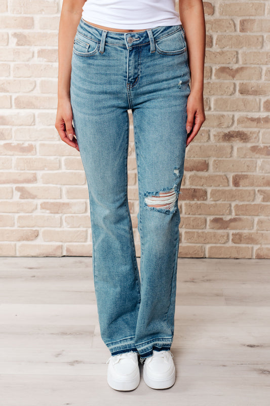 Judy Blues Isla Mid Rise Distressed Released Hem Bootcut Jeans