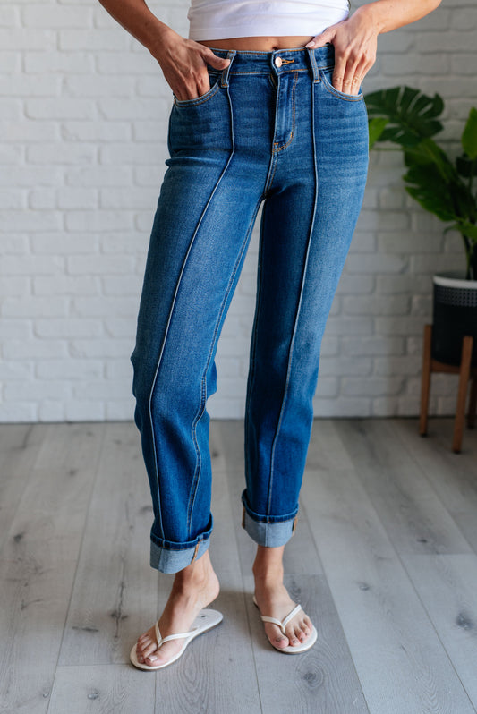 Judy Blues Campbell High Rise Center Seam Detail Straight Jeans