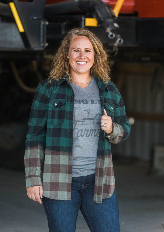 Green & Black Check Bleached Flannel in sizes Small-XL
