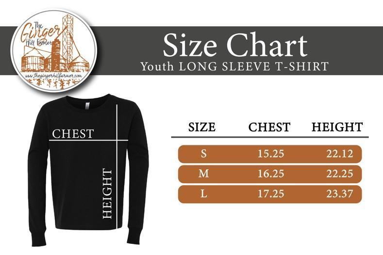 youth long sleeve t-shirt size chart