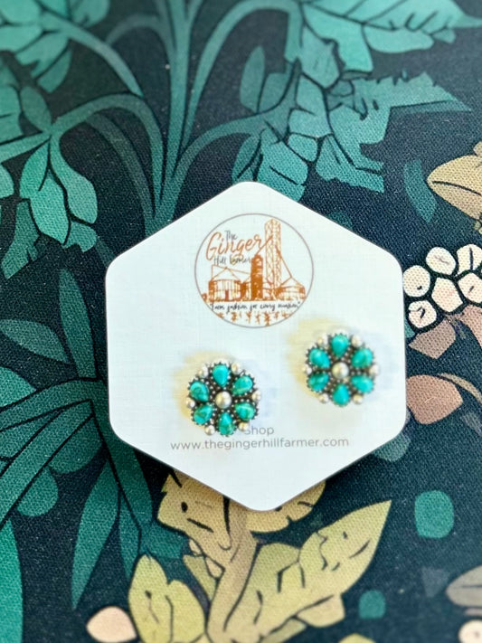 Turquoise Western Stone Flower Stud Earrings