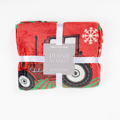 Red Tractor Christmas Plush Blanket