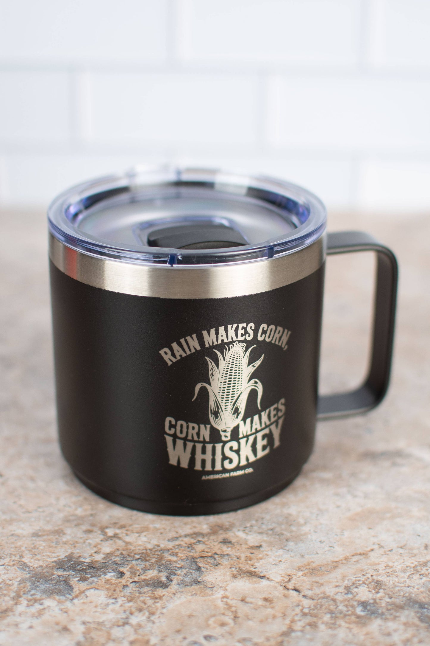 Black 'Rain Makes Corn, Corn Makes Whiskey' 16oz Mug