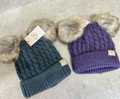 Kids Double Fur Pom Beanie