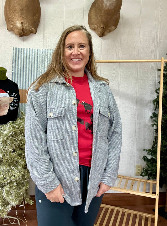 Long Sleeve Button Down Brushed Waffle Shacket