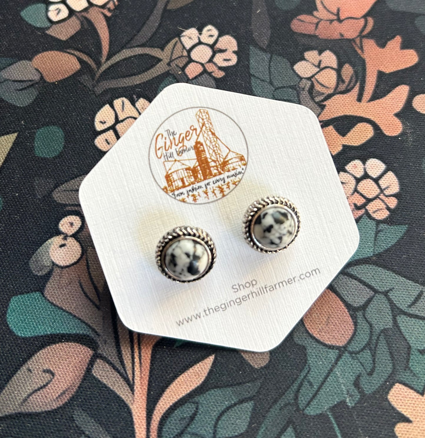 White Round Stone Stud Earrings