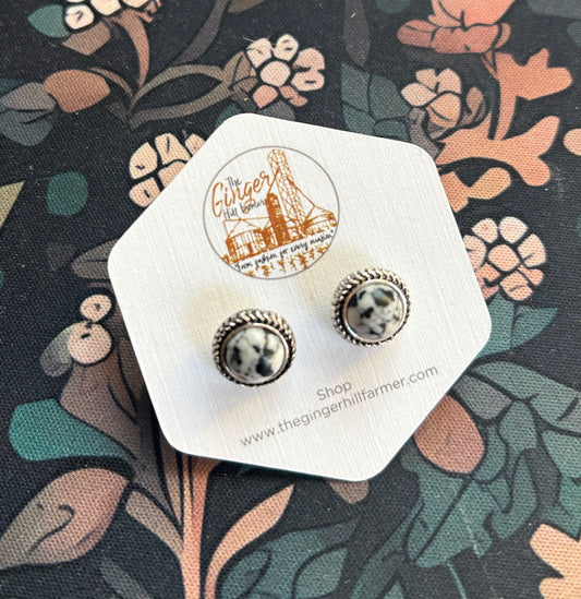White Round Stone Stud Earrings