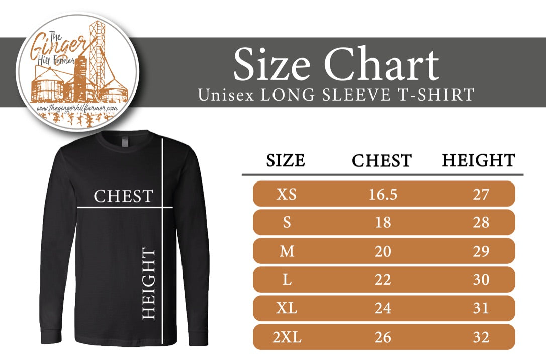 long sleeve t-shirt size chart