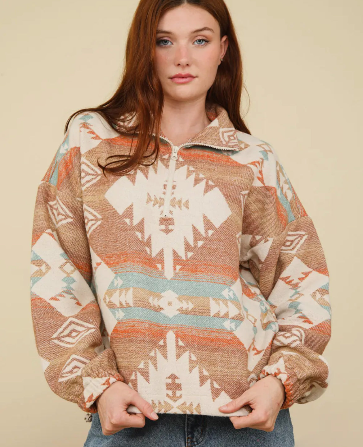 Aztec Printed Woven Pullover | Sizes Small-Large