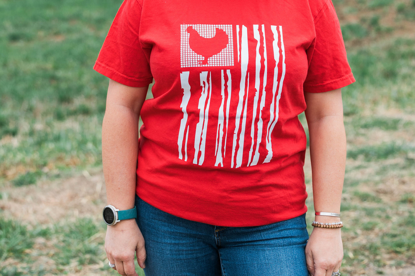 chicken tee on body, front view