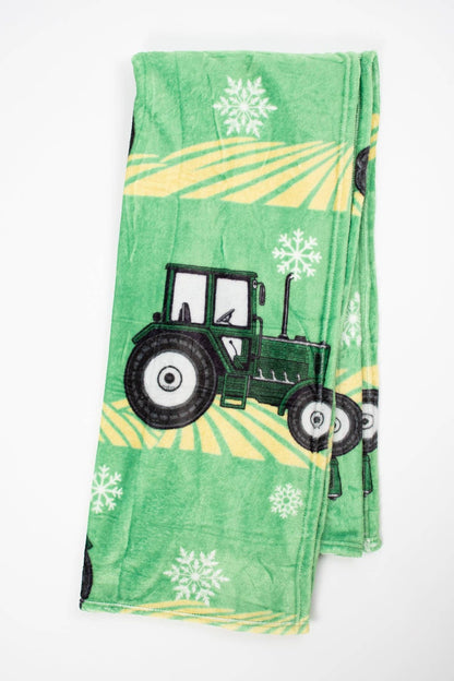 Green Tractor Christmas Plush Blanket