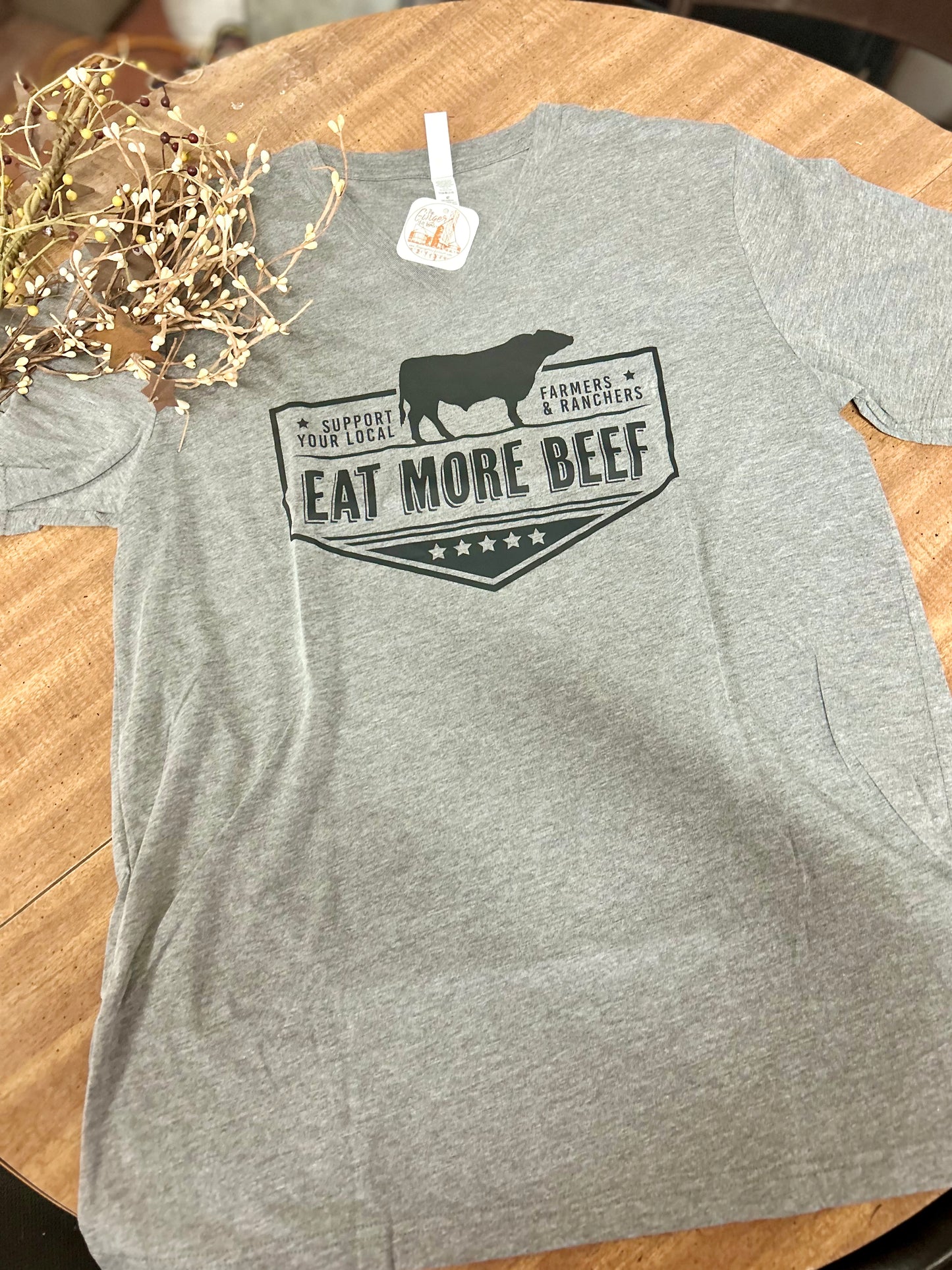 Eat Beef V Neck Short Sleeve Tee