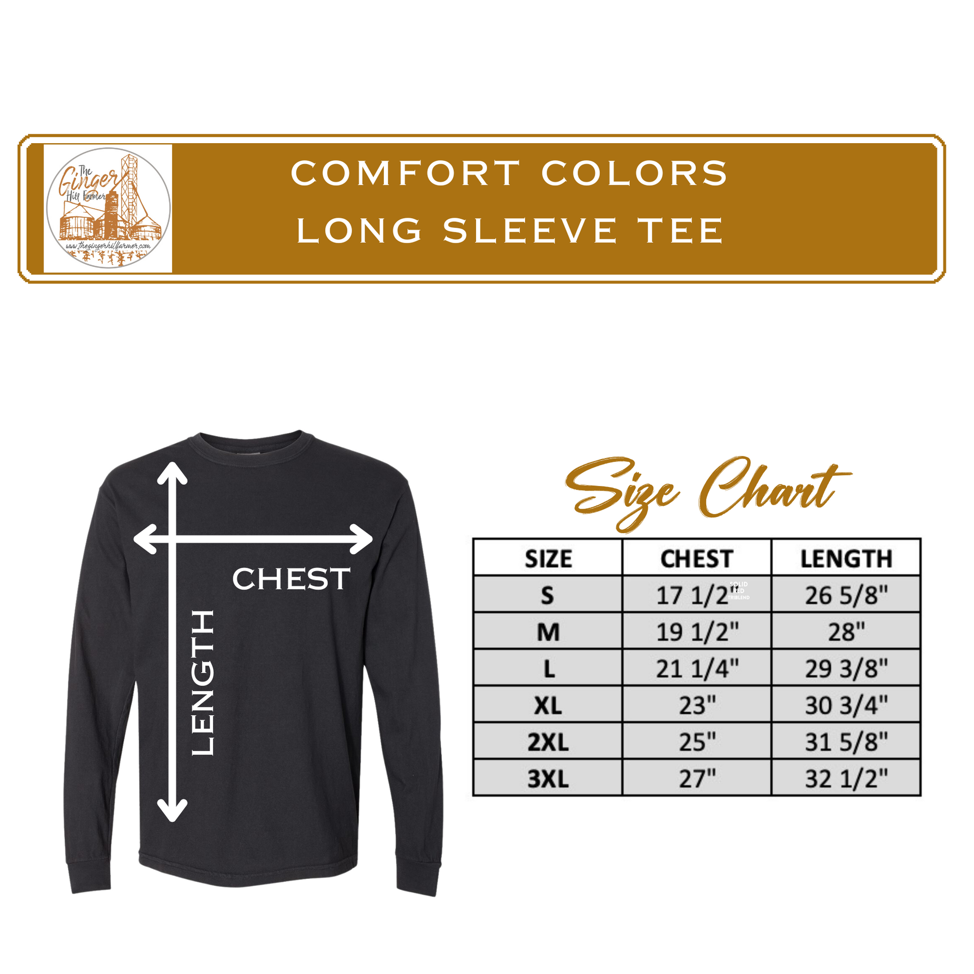 comfort colors long sleeve size chart
