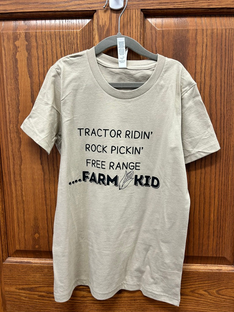 Tan Tractor Riding, Rock Pickin' Farm Kid Kids Graphic T-Shirt