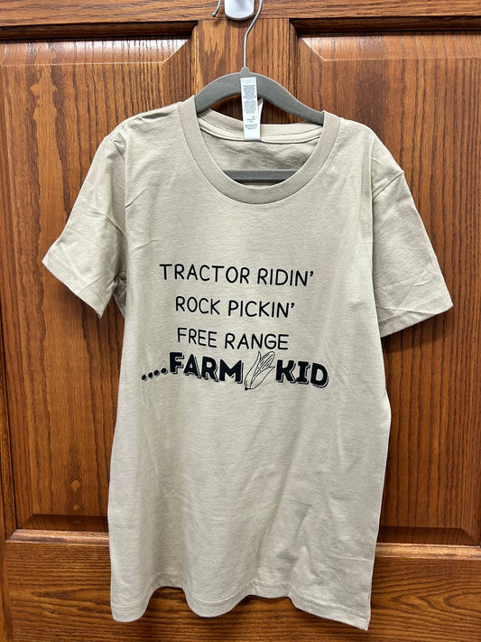 Tan Tractor Riding, Rock Pickin' Farm Kid Kids Graphic T-Shirt