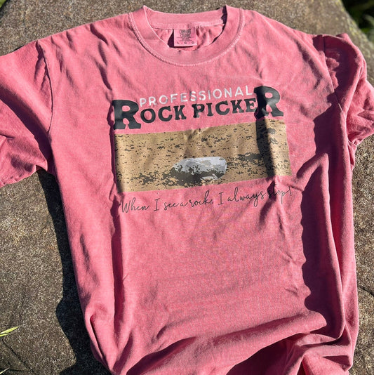 crimson shirt with the words professional rock picker