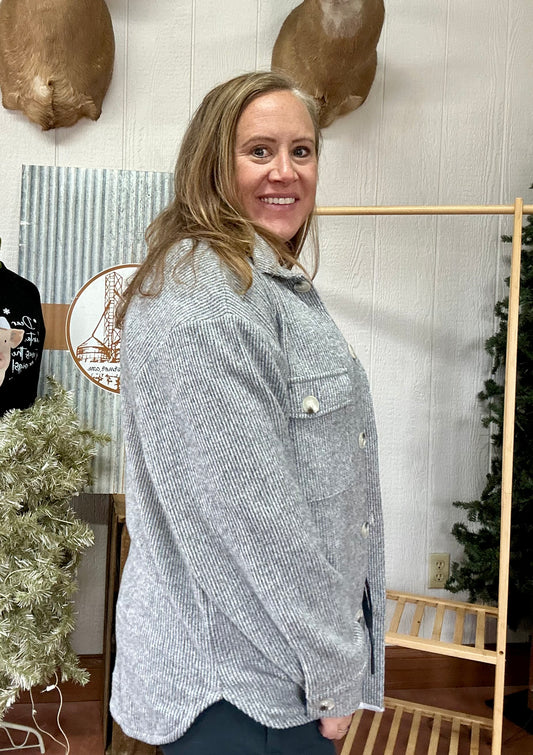 Long Sleeve Button Down Brushed Waffle Shacket