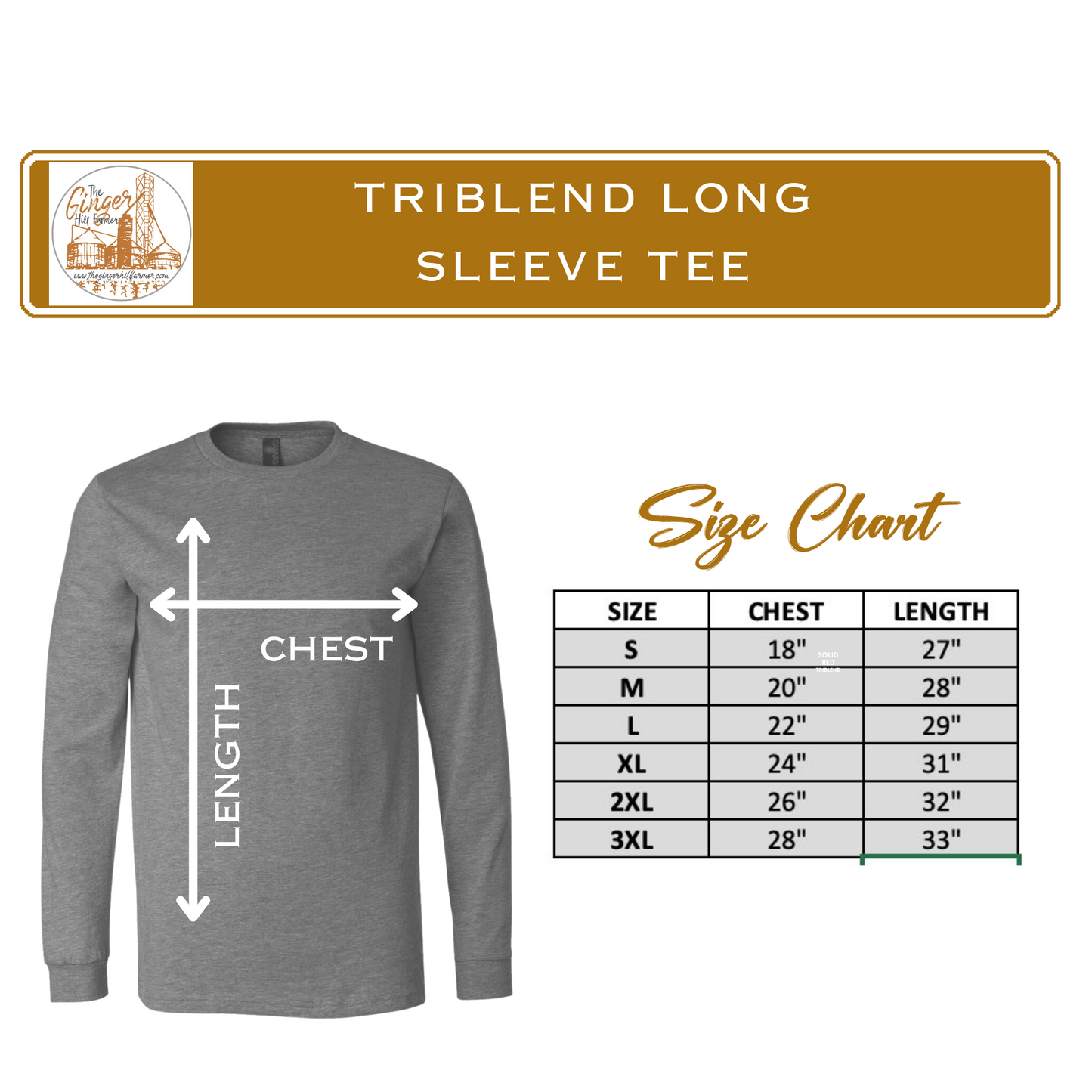 triblend long sleeve size chart