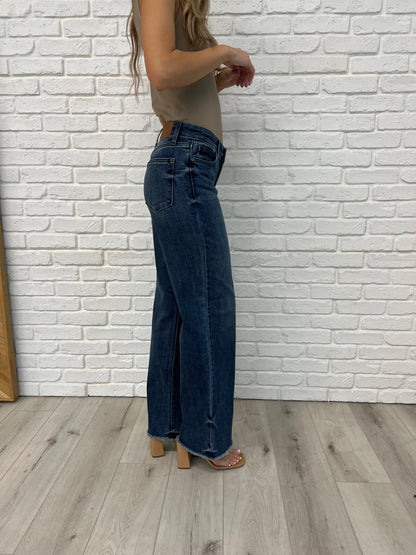 Judy Blue Addie Mid Rise Vintage Wash Wide Leg Jeans