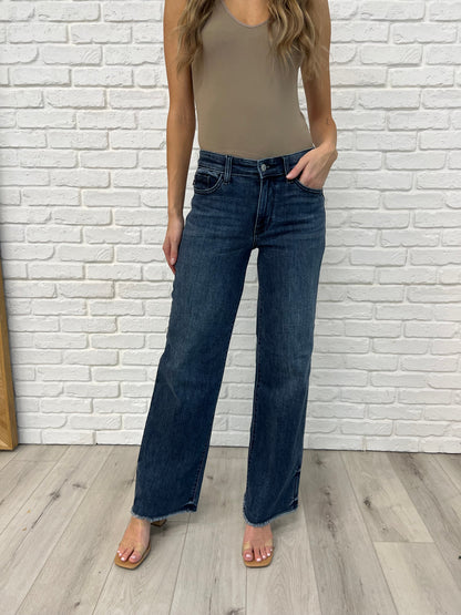 Judy Blue Addie Mid Rise Vintage Wash Wide Leg Jeans