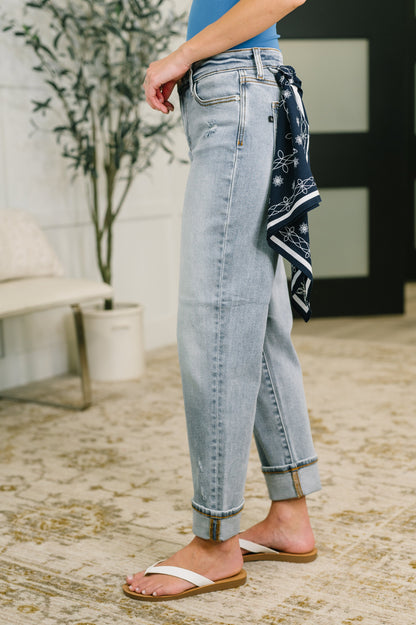 Judy Blue Alex Mid Rise Boyfriend Jean with Bandana Loop