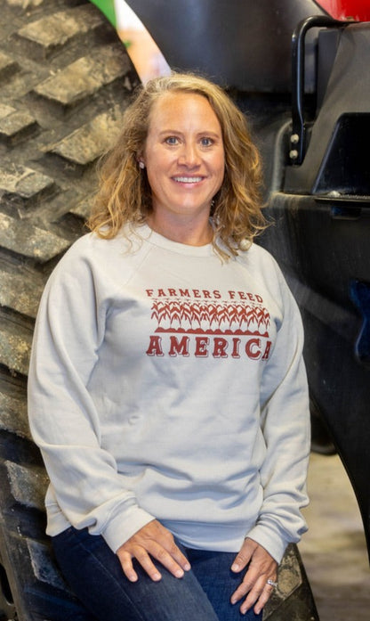 front view of sweatshirt on model