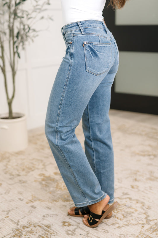 Judy Blue Corrine Mid Rise Control Top Vintage Straight Jeans