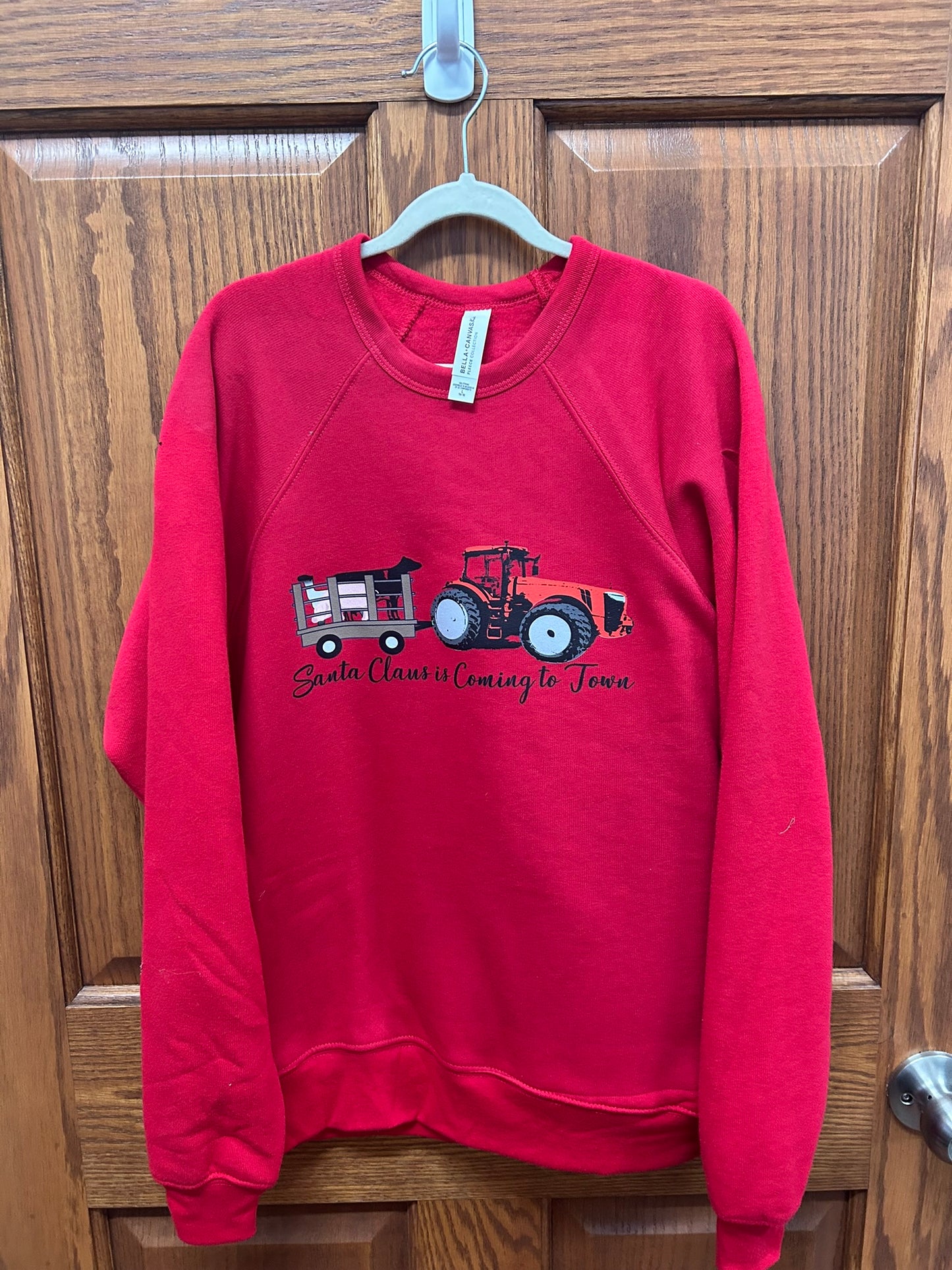 Kids Red Tractor Santa Claus is Coming to Town Sweatshirt