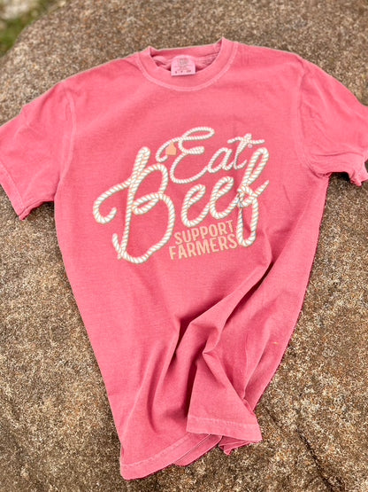 crimson tee with eat beef support farmers text