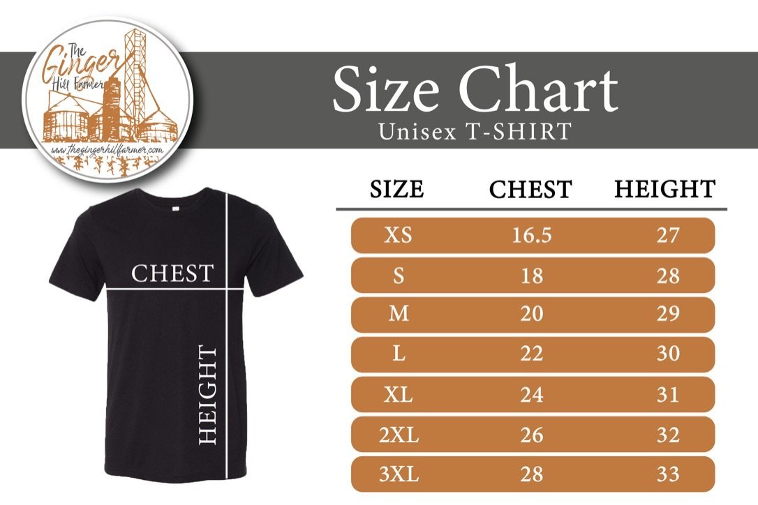 Unisex t-shirt size chart